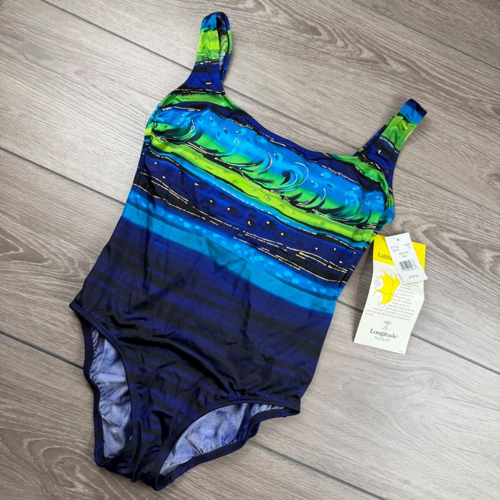 Longitude Womens One Piece Swimsuit Tummy Control Blue Green 12